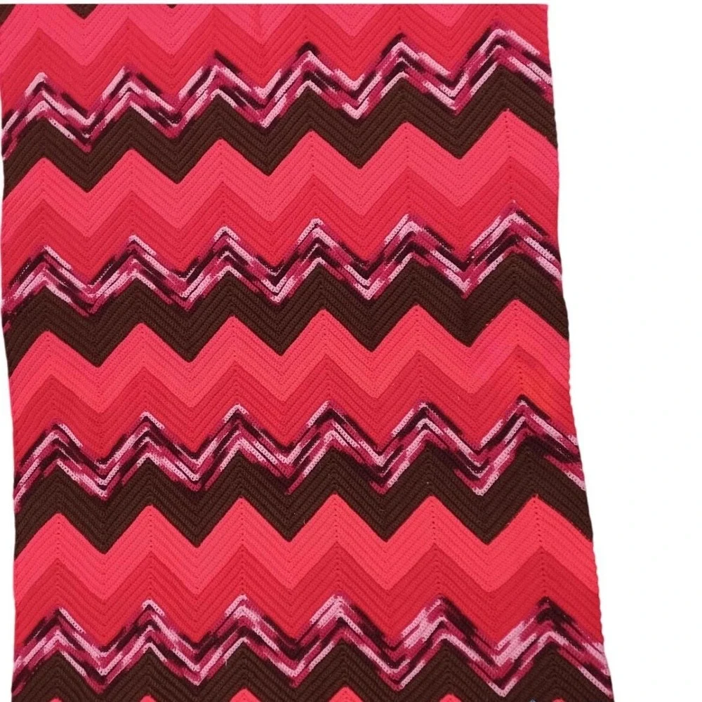 Handmade Crochet Blanket Throw Zig Zag Chevron Red‎ Pink Brown 38x76